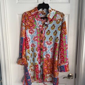 Vibrant Multi-Print Button Front Tunic